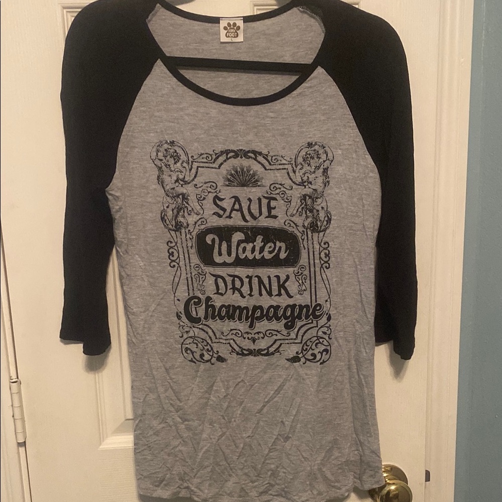 Gray and Black Graphic Raglan Top